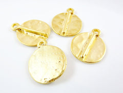 4 Hammered Disc Tribal Pendant Charms - 22k Matte Gold Plated