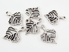 6 Mini Leaf Skeleton Charms - Matte Silver Plated