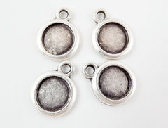 4 Round Smooth Pendant Tray Cabochon Setting for 10mm Cab - Rolled Edge -  Matte Silver Plated