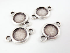 4 Round Smooth Connector Tray Cabochon Setting for 10mm Cab - Rolled Edge -  Matte Silver Plated