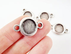 4 Round Smooth Connector Tray Cabochon Setting for 10mm Cab - Rolled Edge -  Matte Silver Plated