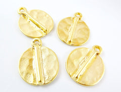 4 Hammered Disc Tribal Pendant Charms - 22k Matte Gold Plated