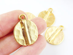 4 Hammered Disc Tribal Pendant Charms - 22k Matte Gold Plated