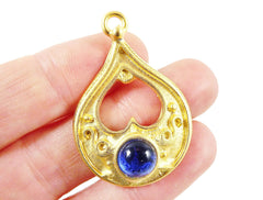 Teardrop Pendant with Blue Glass Accent - 22k Matte Gold plated - 1pc