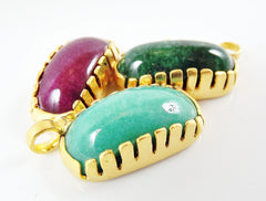 Trio Bean Stone Bracelet Connector - Emerald Green, Garnet Red & Aqua Jade - 22K Matte Gold Plated No: 21