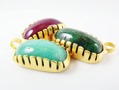 Trio Bean Stone Bracelet Connector - Emerald Green, Garnet Red & Aqua Jade - 22K Matte Gold Plated No: 21