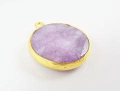 22mm Lilac Purple Faceted Jade Pendant - 22k Gold plated Bezel - 1pc -
