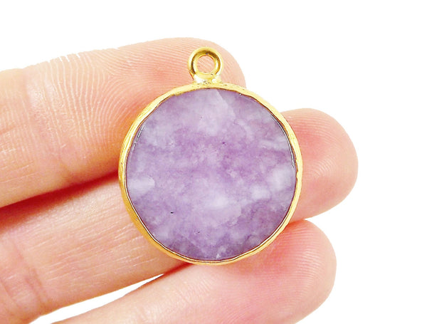 22mm Lilac Purple Faceted Jade Pendant - 22k Gold plated Bezel - 1pc -