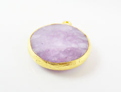 22mm Lilac Purple Faceted Jade Pendant - 22k Gold plated Bezel - 1pc -