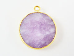 22mm Lilac Purple Faceted Jade Pendant - 22k Gold plated Bezel - 1pc -