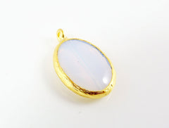 Oval Opal Glass Pendant  - 22k Gold plated Bezel - 1pc