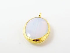 Oval Opal Glass Pendant  - 22k Gold plated Bezel - 1pc