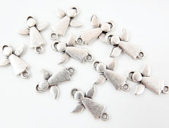 NEW - 8 Mini Angel Charm Connectors - Matte Silver Plated