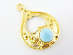 Teardrop Pendant with Pale Blue Glass Accent - 22k Matte Gold plated - 1pc