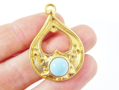 Teardrop Pendant with Pale Blue Glass Accent - 22k Matte Gold plated - 1pc