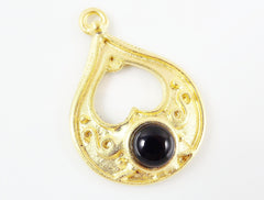 Teardrop Pendant with Black Glass Accent - 22k Matte Gold plated - 1pc