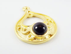 Teardrop Pendant with Black Glass Accent - 22k Matte Gold plated - 1pc