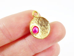 NEW - 5 Hot Pink Pearl Bead 22k Matte Gold Plated Inverted Dome Shaped Charms