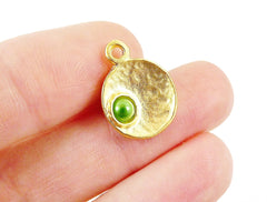 NEW - 5 Green Pearl Bead 22k Matte Gold Plated Inverted Dome Shaped Charms