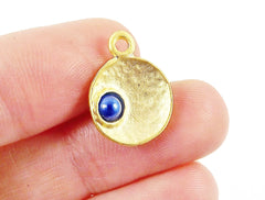 NEW - 5 Royal Blue Pearl Bead 22k Matte Gold Plated Inverted Dome Shaped Charms