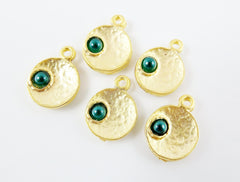NEW - 5 Teal Green Pearl Bead 22k Matte Gold Plated Inverted Dome Shaped Charms
