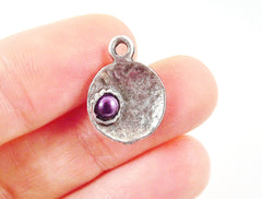 NEW - 5 Purple Pearl Bead Matte Antique Silver Plated Inverted Dome Shaped Charms