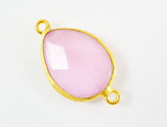 Pink Teardrop Jade Connector  - 22k Matte Gold plated Bezel - 1pc