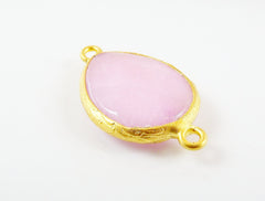 Pink Teardrop Jade Connector  - 22k Matte Gold plated Bezel - 1pc