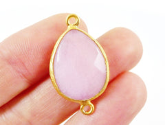 Pink Teardrop Jade Connector  - 22k Matte Gold plated Bezel - 1pc