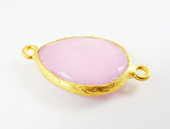 Pink Teardrop Jade Connector  - 22k Matte Gold plated Bezel - 1pc