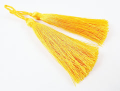 Long Sunshine Yellow Silk Thread Tassels -  3 inches - 77mm  - 2 pc
