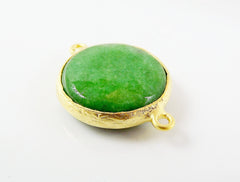 22mm Forest Green Faceted Jade Connector- Gold plated Bezel - 1pc - GP242