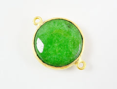 22mm Forest Green Faceted Jade Connector- Gold plated Bezel - 1pc - GP242