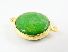 22mm Forest Green Faceted Jade Connector- Gold plated Bezel - 1pc - GP242