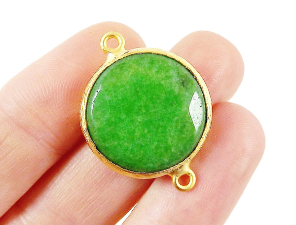 22mm Forest Green Faceted Jade Connector- Gold plated Bezel - 1pc - GP242