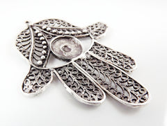 Quirky Filigree Hamsa Hand of Fatima Pendant - Matte Silver Plated - 1PC