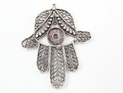 Quirky Filigree Hamsa Hand of Fatima Pendant - Matte Silver Plated - 1PC