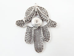 Quirky Filigree Hamsa Hand of Fatima Pendant - Matte Silver Plated - 1PC