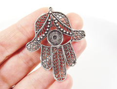 Quirky Filigree Hamsa Hand of Fatima Pendant - Matte Silver Plated - 1PC