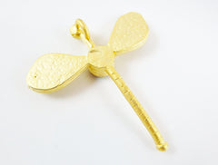 Large Dragonfly Pendant with Red  Glass Accent - 22k Matte Gold Plated - 1pc