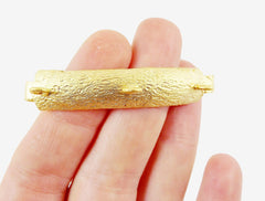 Unusual Bark Textured Rustic Bracelet Connector Component - Three Loops - 22k Matte Gold Plated