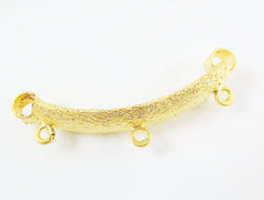 Unusual Bark Textured Rustic Bracelet Connector Component - Three Loops - 22k Matte Gold Plated