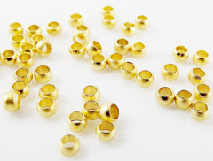 50 Tiny 2mm Barrel Cord Beads - 22k Matte Gold Plated