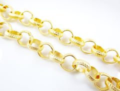 12mm Super Large Etched Chunky Rolo Chain  - 22k Matte Gold Plated - 1 Meter  or 3.3 Feet