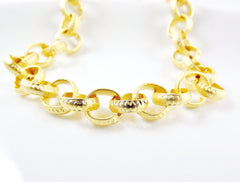 12mm Super Large Etched Chunky Rolo Chain  - 22k Matte Gold Plated - 1 Meter  or 3.3 Feet