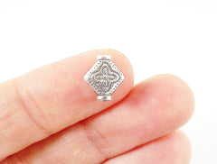 10 Floral Stamped Diamond Rhombus Shaped Matte Silver Plated Bead Spacers - TYPE 2