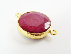 22mm Garnet Red Faceted Jade Connector- Gold plated Bezel - 1pc - GP242