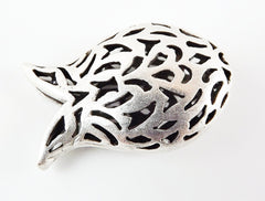 Large Chunky Fish Tulip Hollow Fretwork Matte Silver Plated Bead Slider Spacer