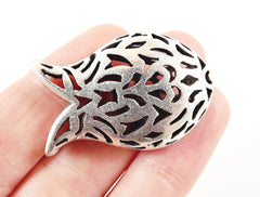 Large Chunky Fish Tulip Hollow Fretwork Matte Silver Plated Bead Slider Spacer