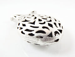 Large Chunky Fish Tulip Hollow Fretwork Matte Silver Plated Bead Slider Spacer